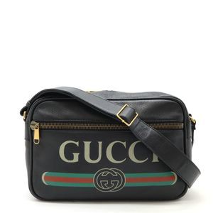 Gucci Gucci Print Logo Print Messenger Bag Shoulder Bag Diagonal Leather Black